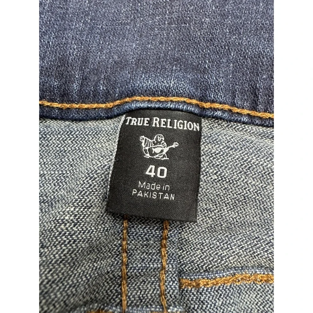True Religion Ricky Jeans Mens 40x33 Relaxed Straight Dark Blue Stretch Denim